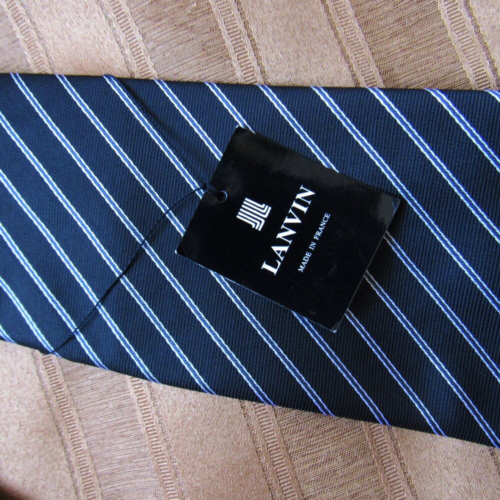 Lanvin Silk Tie, made in France, Blue white, hand made - Picture 2 of 4